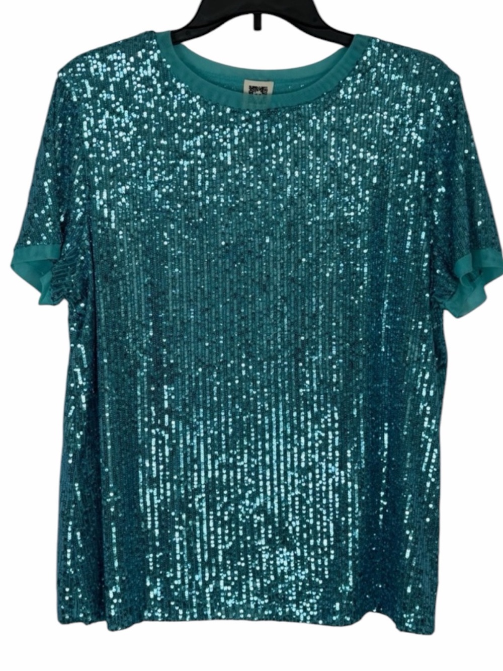 Anne Klein NWT Women’s Teal/Blue Green Short Sleeve Fully Sequined Top Size OX - Picture 13 of 15